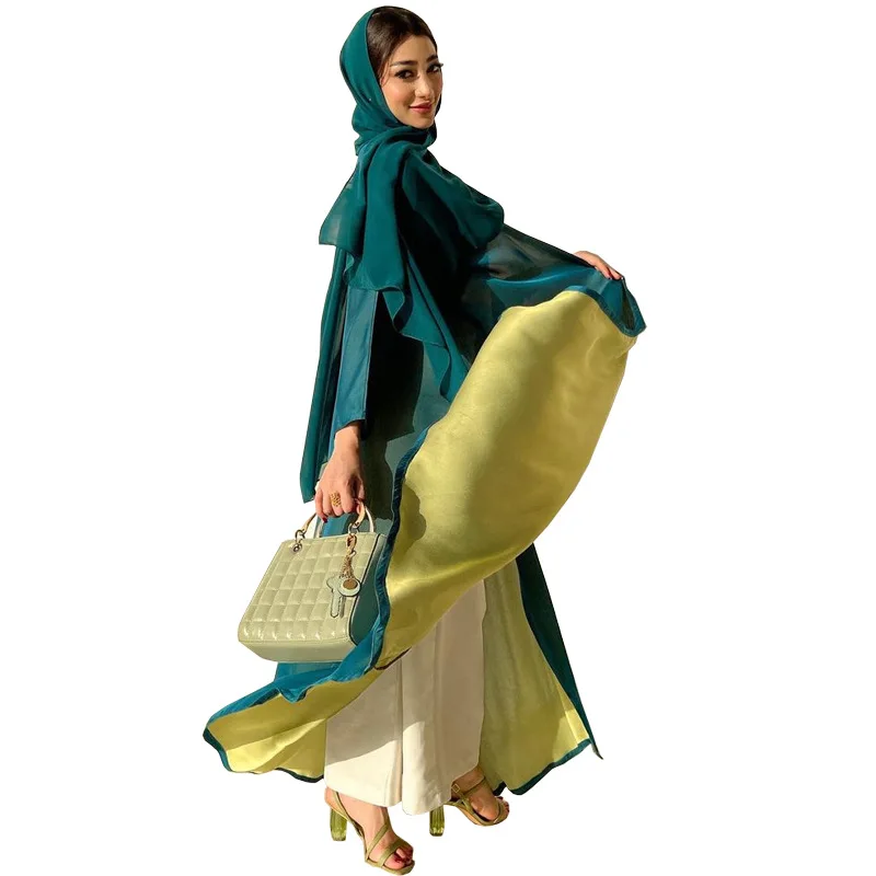 Abayas Ouverts en Mousseline de Soie pour Femme, Robe de Luxe, Kebaya de Dubaï, Vêtement de Prière, Couleur Unie