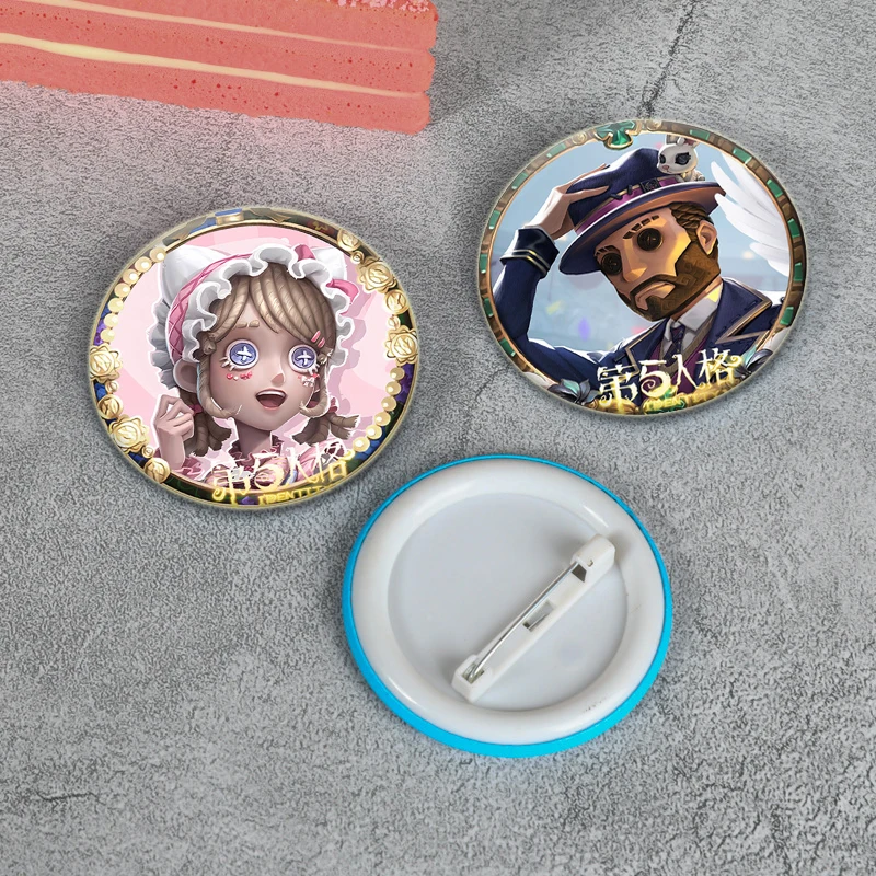 Round Cartoon Brooches Identity V Tinplate Pins for Backpack Cothes Accessories Anime Collection Badge Decoration Handmade Gift