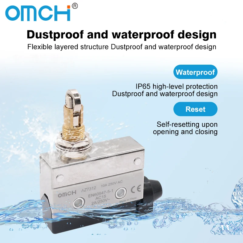 OMCH 1/5/10 SZT. 10A 250VAC Srebrne styki Samoresetujący się wyłącznik krańcowy serii AZ Wodoodporny Mały poziomy przełącznik krańcowy z rolkową dźwignią