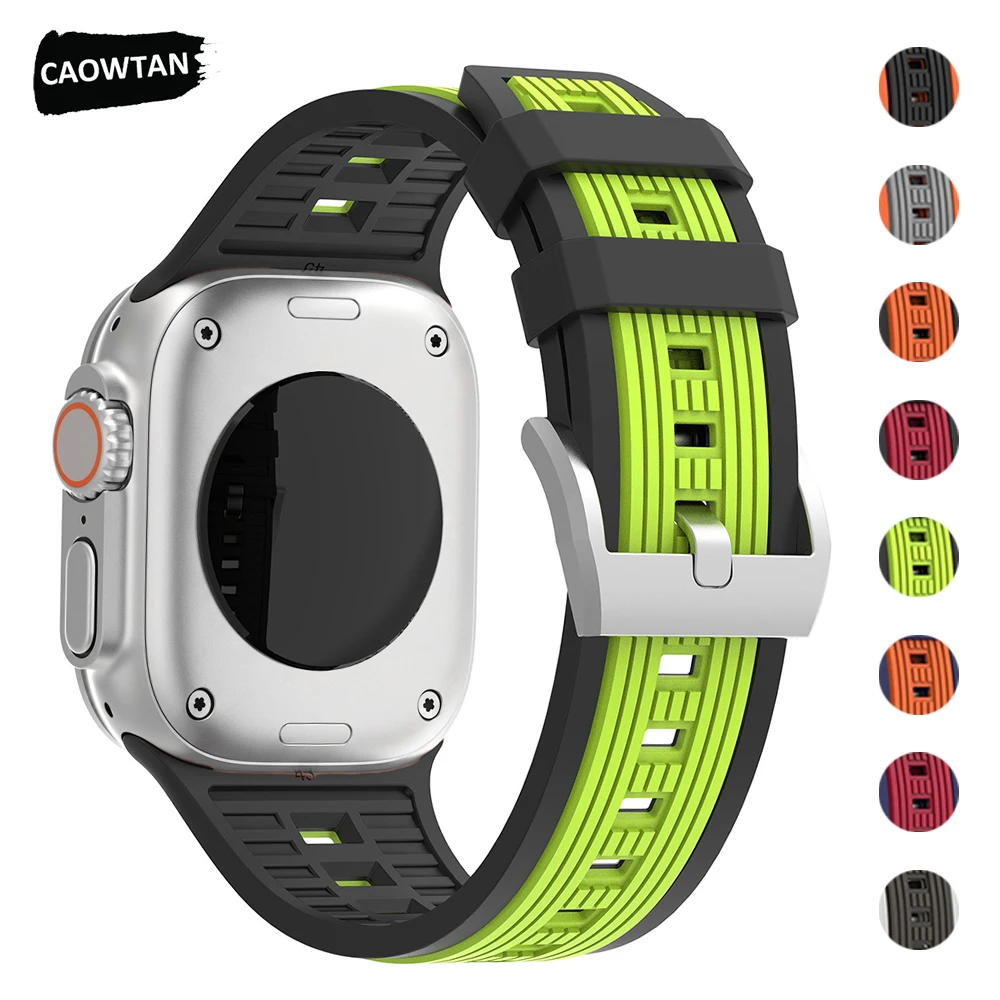 Two-color Silicone Strap for Apple Watch Band Ultra 3 2 1 49mm 11 10 46mm Sport Wristband for Iwatch Series 9 8 7 SE 45mm 44mm