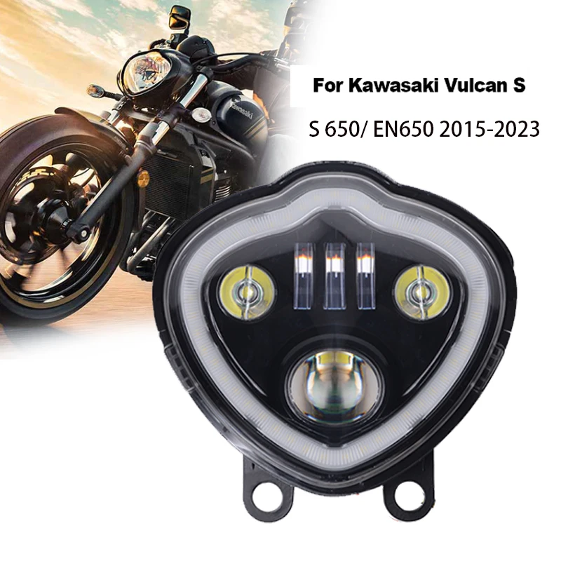 For Kawasaki Vulcan S 650 EN650 2015-2021 Black Motorcycle LED Headlight High/Low Headlamp DRL Running Lights Assembly 32W/60W