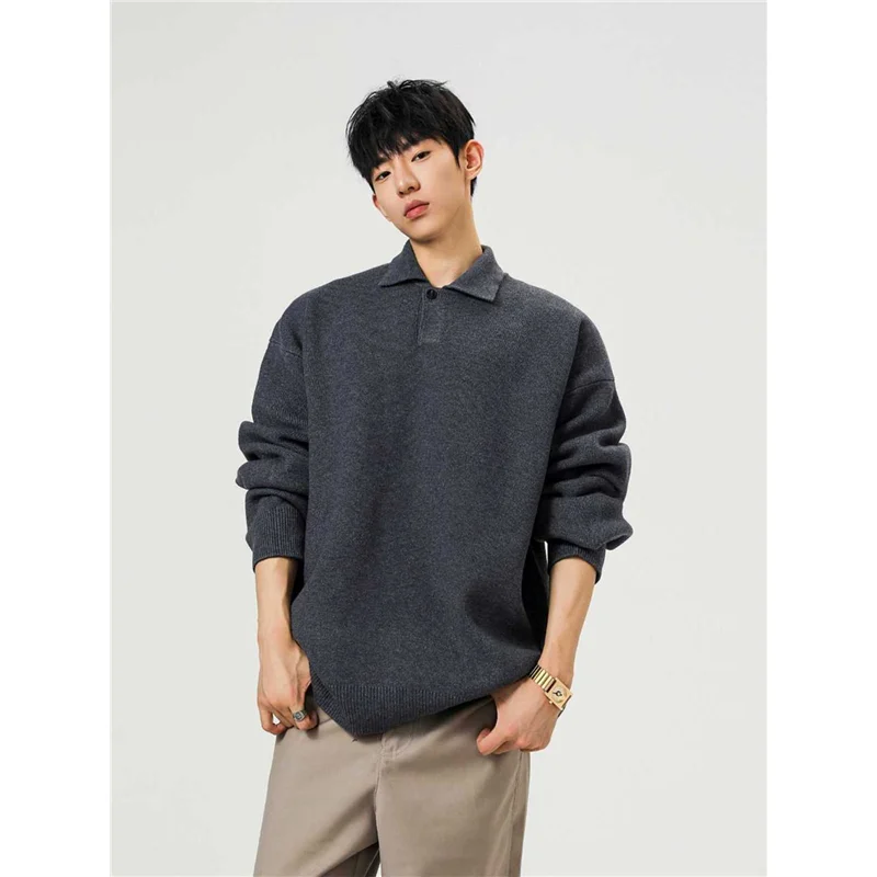 سترة بولو أمريكية الطراز سميكة رياضية للجنسين للخريف والشتاء فضفاضة للأزواج ملابس محبوكة عادية مريحة برقبة مستديرة