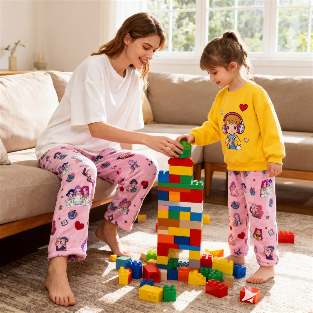 

2025 New KPOP Demon Hunters Pajama Pants Cartoon Flannel Women'S Casual Sleeping Pants Cute Girls Printed Pants Christmas Gifts