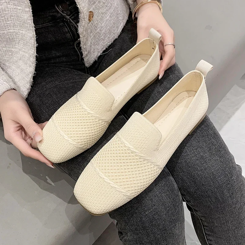 Zapatos planos De malla con punta cuadrada para Mujer, zapatillas transpirables informales con agujeros a la moda, novedad De verano, 2024