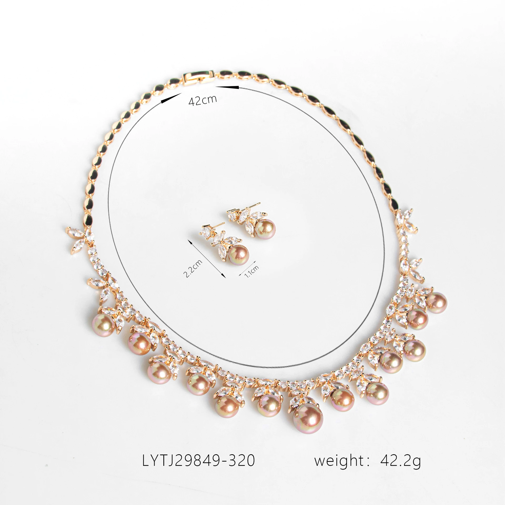 Freshwater Pearl Necklace with Detachable Temperament Collarbone Chain Plated with White Gold Zircon Pendant Jewelry Set