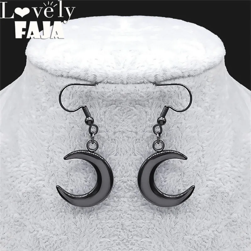 

2024 Fashion Gothic Crescent Moon Dangle Earrings Stainless Steel Women Black Color Drop Earrings Goth Wicca Jewelry Gift EK40