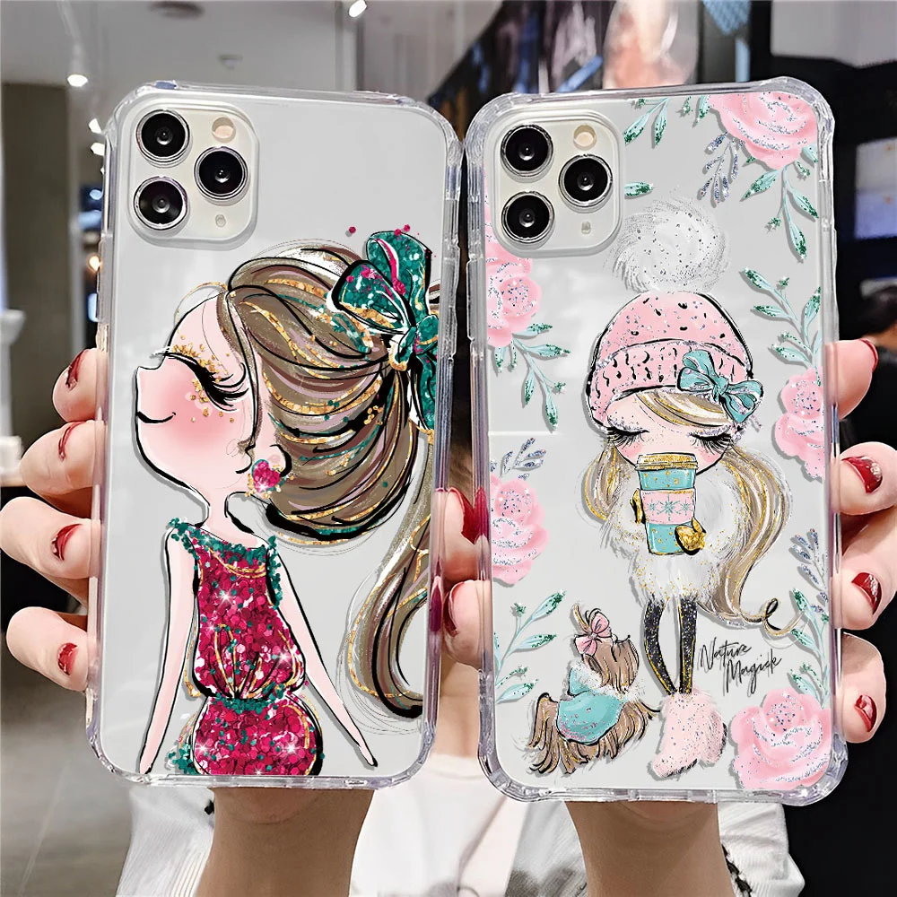 Cute Flower Crystal Girl Phone Case For iPhone 14 13 12 11 Pro X XS XR Max 7 8 Plus SE Mini Shockproof Soft Clear TPU Back Cover