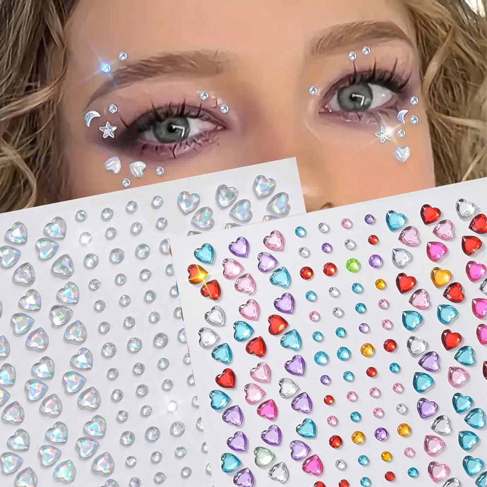 

1 лист 3D любовь сердце лицо глаза драгоценный камень самоклеящиеся макияж Алмазные стразы тени для век наклейки DIY фестиваль вечерние украшения