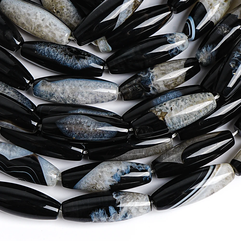 40x14mm Natural Agate Rice Beads with 2mm Hole Loose Stone Beads for Jewelry Making DIY Crafts Bulk Wholesale Beading Supplies
