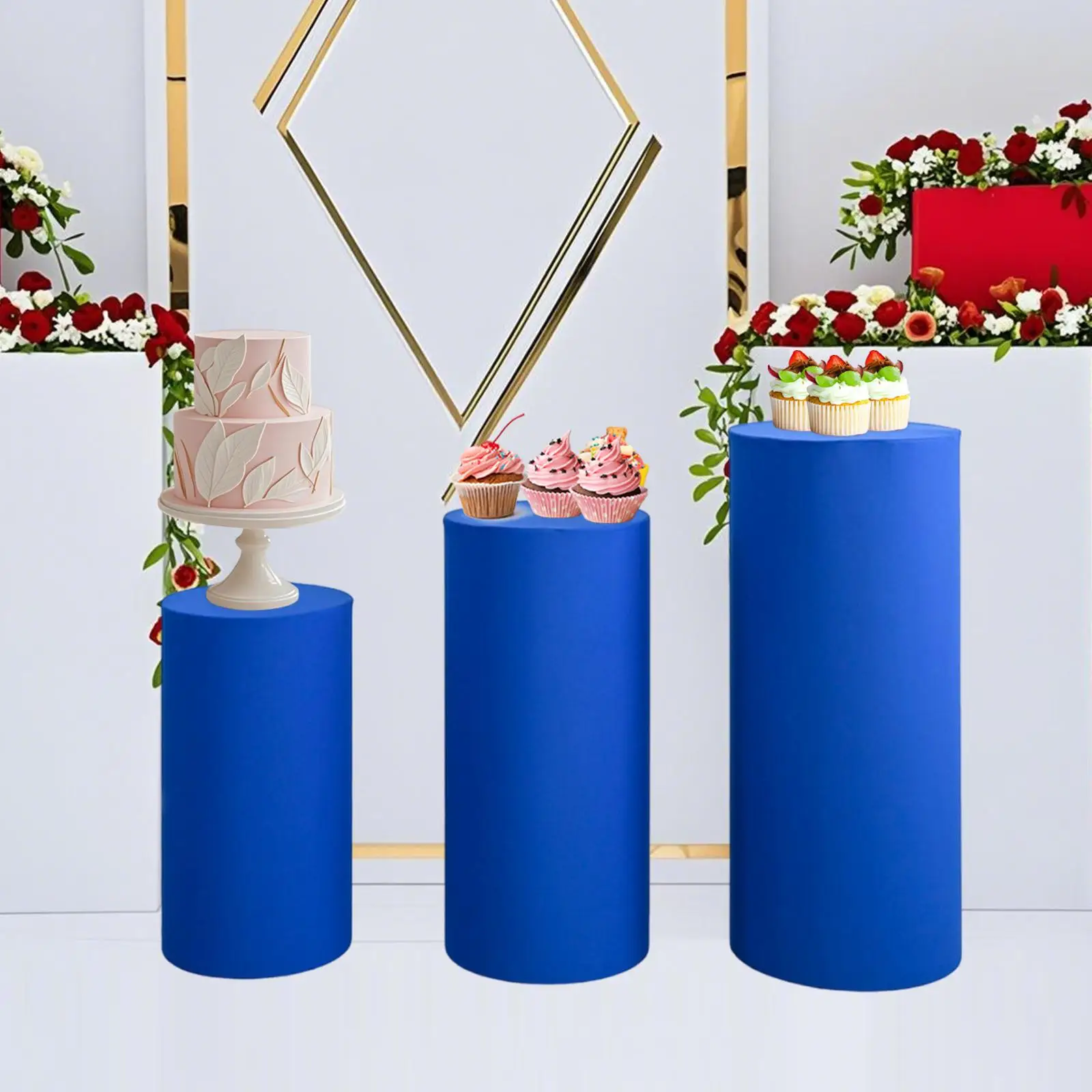 Round Dessert Table Cover Plinth Stand Pillar Cover Event Display Stand Cylinder Pedestal for Graduation Thanksgiving