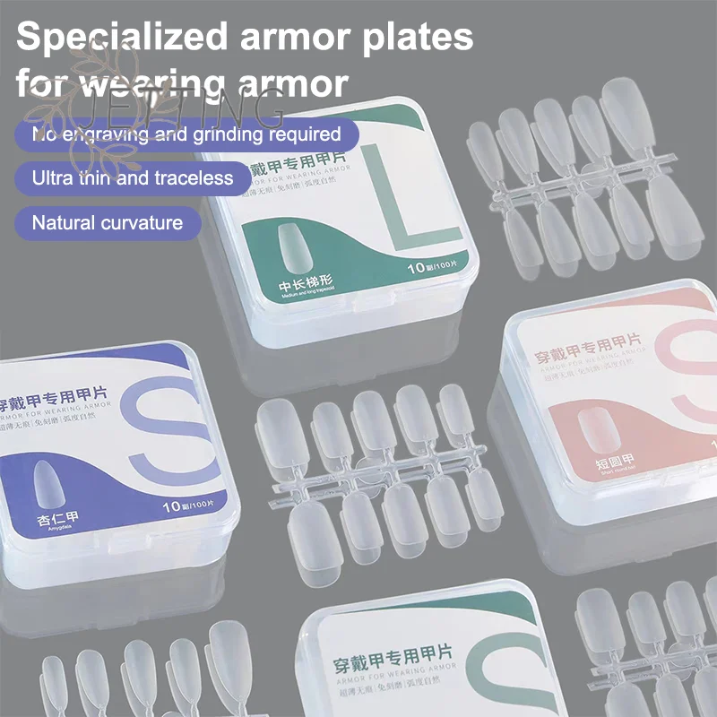 핫 100개/박스 투명 프레스온 네일 커버리지 짧은 물방울 모양 풀 스티커 네일 팁