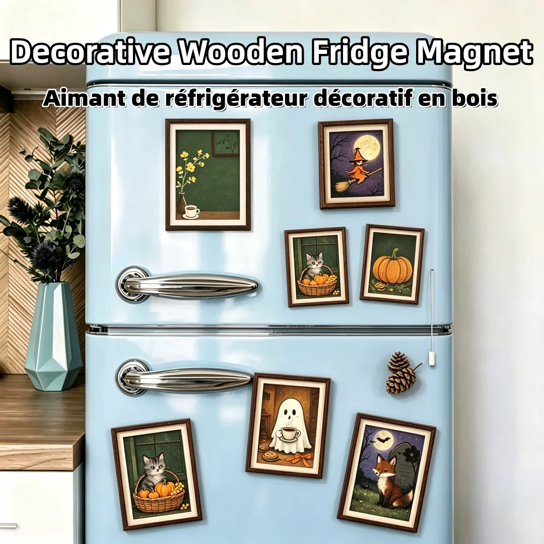 Customized Wooden Refrigerator Magnets Eco-Friendly Handmade Retro Style Wooden Photo Frame Durable Refrigerator Ornament