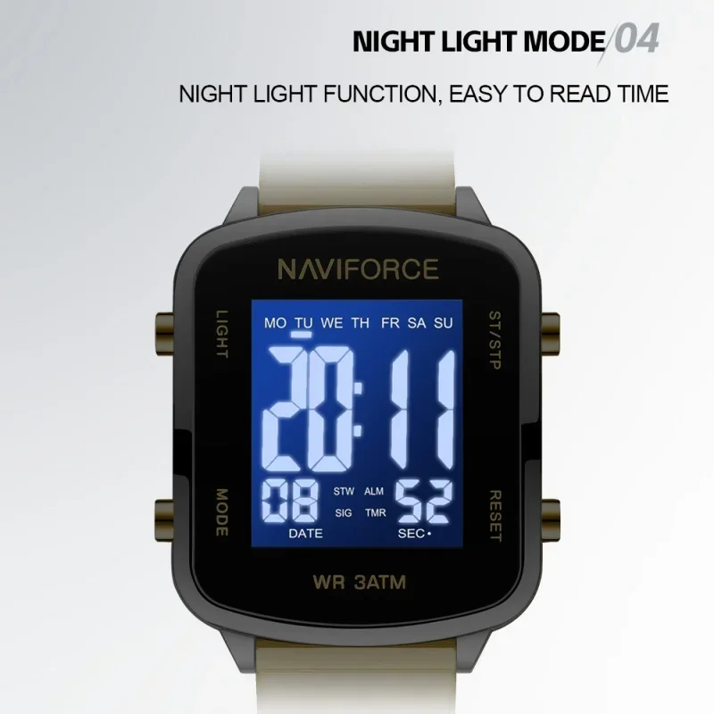 NAVIFORCE Sports Digital Women's Watch 3ATM Waterproof Stopwatch Timekeeping Luminous Stainless Steel Alarm Ladies'Cock