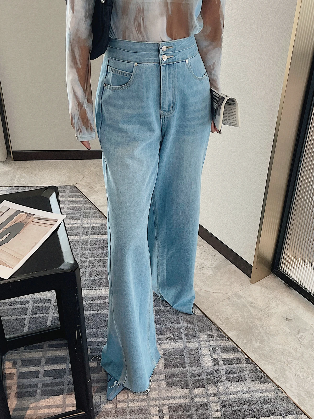 Jeans Cargo Pants Y2K Woman Clothing 2025 Spring Summer Korean Fashion Style Elegant Long Denim Trousers Wide Leg High Waist New