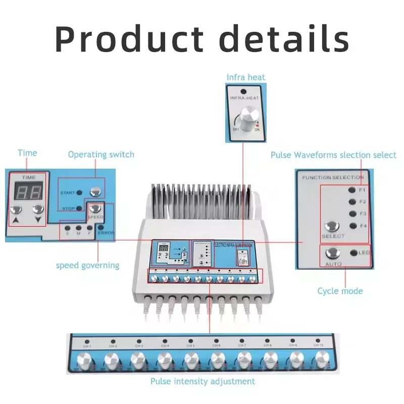 Electro Infra Slim System EMS Muscle Stimulator Infrared Heating Body Shaping Machine 10 Channels Electrode Pads Massager Home S