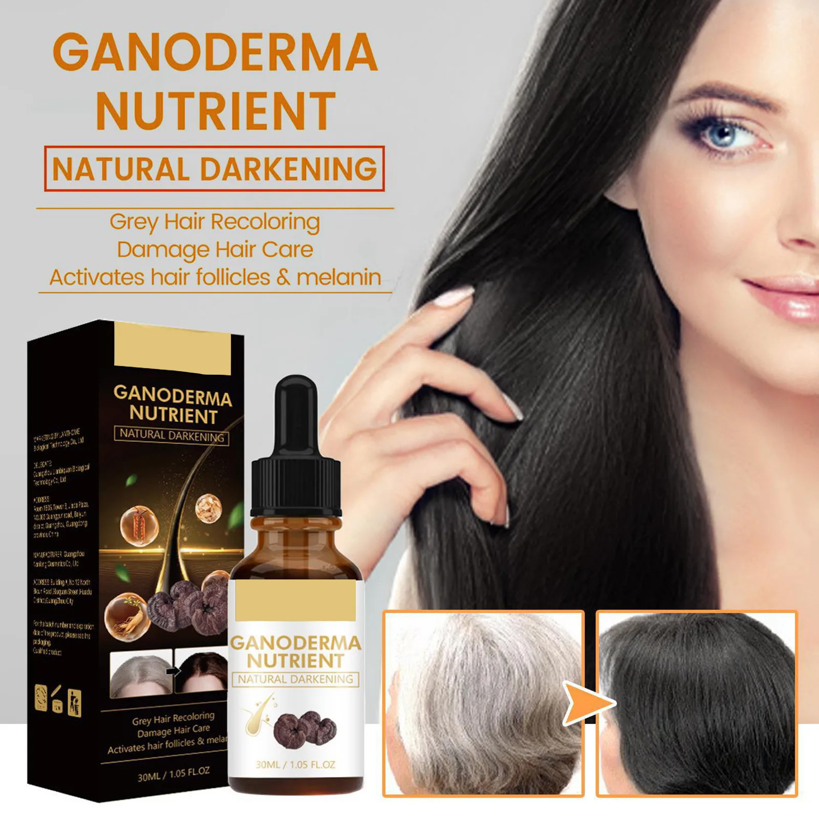 1/5/10PCS Gray Hair Serum Ganoderma Nutrients Natural Darkening Organic Hair Nutrients Gray Serum Promote Smoother Hair30ml