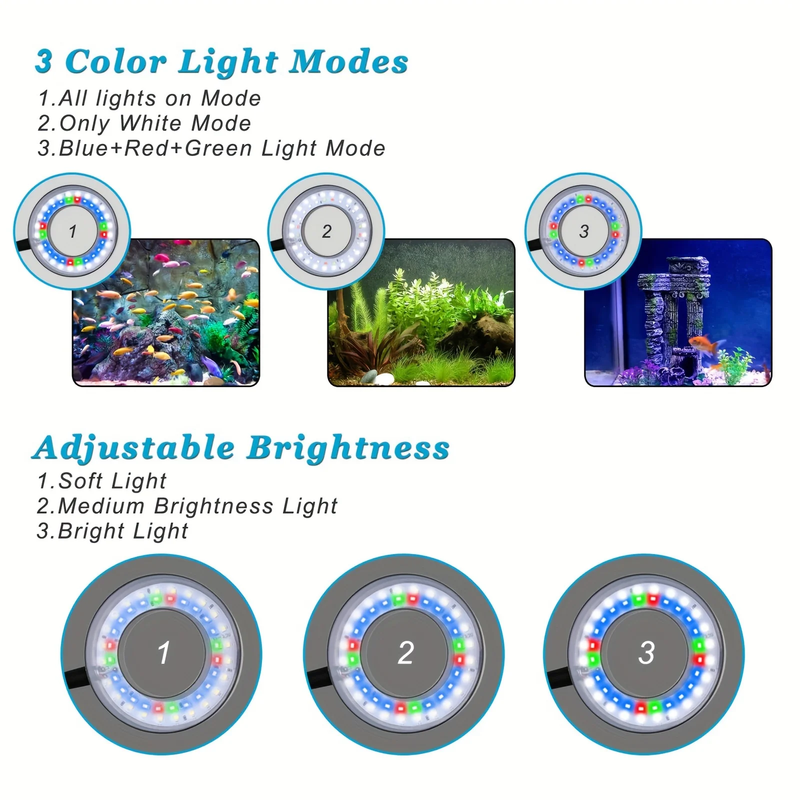 Small Aquarium Light Clip On Aquarium Light for 1 to 3 Gal Fish Tank (Dimmable White+Blue+Red LED) Fish Tank Light Clip