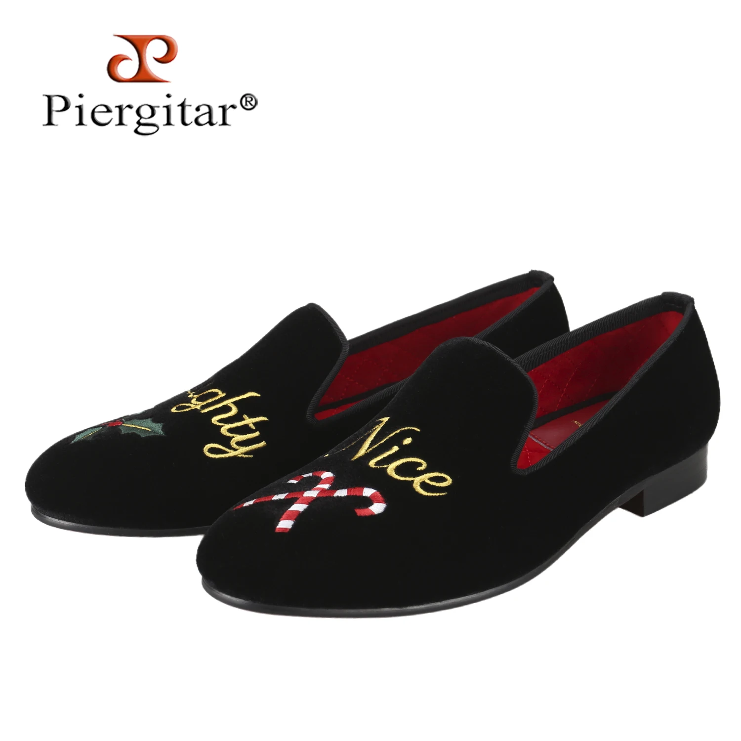Piergitar 2025 Three Colors Velvet Of Christmas Themed Embroidery Men's Moccasins For Party Wear Classic Style Handmade Loafers