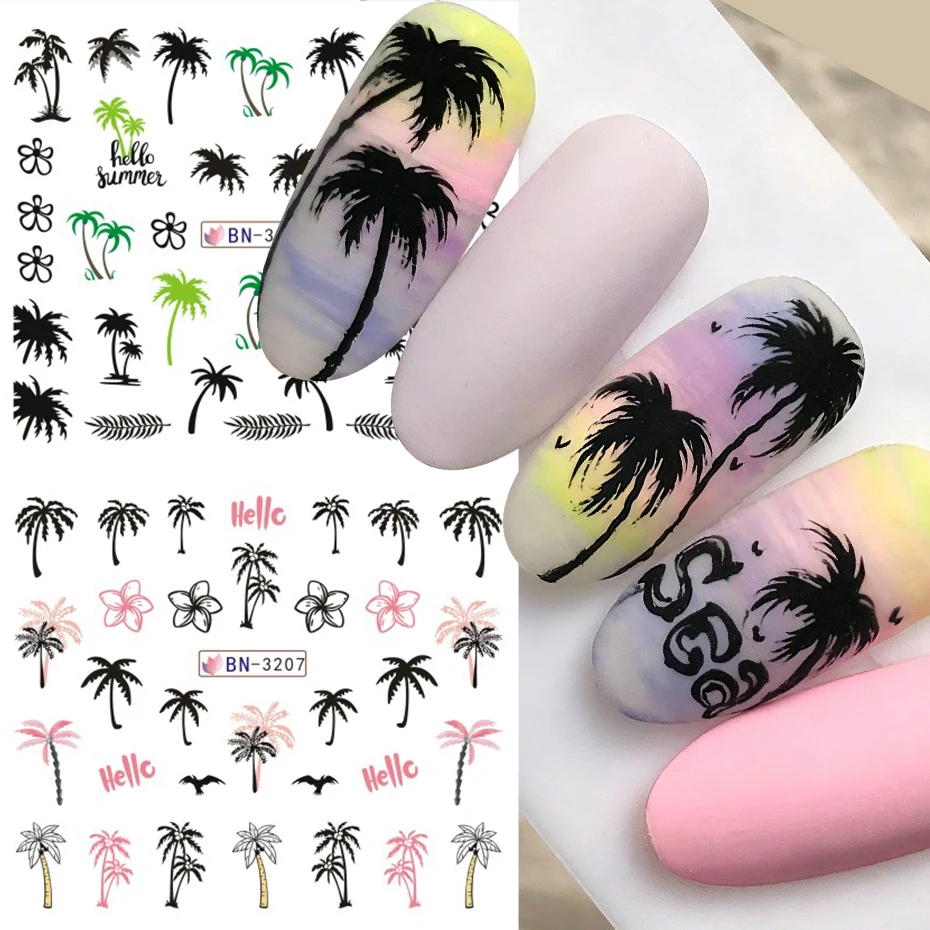 1 Sheet Summer Palm Tree Nail Sliders Water Transfer Stickers Tropical Coconut Tree Beach Nail Art Decals Manicure Decorations