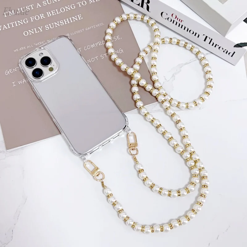 Luxuriöse Perlenketten-Umhängetasche Stoßfeste Hülle für iPhone 17 Pro Max 18 16 14 13 12 Mini 15 Plus Lanyard Acryl Transparente Abdeckung – Detail 10