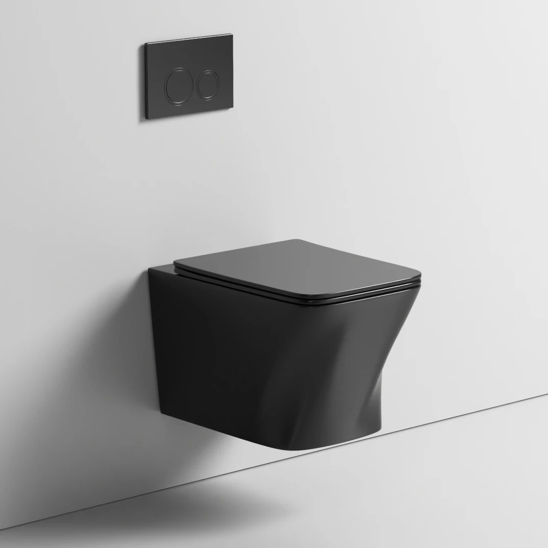 Modern Sanitary Ware Bathroom Water Closet Black Wall Hung Basin And Toilet Ceramic Black Colored Toilet Set