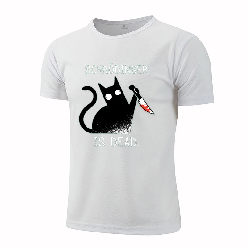 Schrodinger Is Dead Black Cat Fashion Soft T-Shirt Man High Quality T-Shirts Oversized T Shirts Fibre Short Sleeve Street Tops