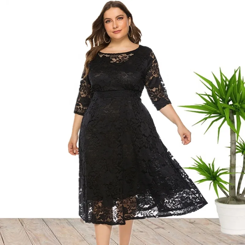 High Quality 8XL Plus Size Party Evening Bridesmaid Lace Dresses For Women With Pockets