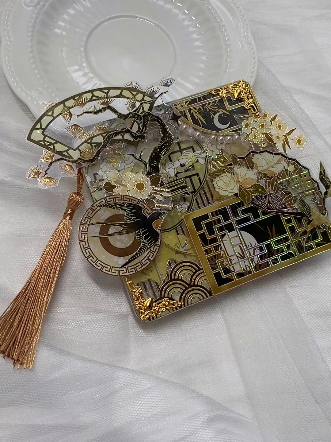 Floral Tape Journal Laser Gold Special Oil Sticker Background Decorative Journal Material