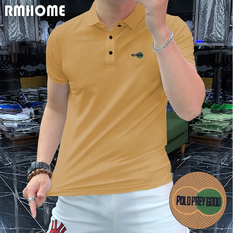 Men\'s Polo T-shirt Casual Versatile Slim Fit Khaki Lapel Polo 2023 New Summer Male Tees Comfortable Breathable Cotton Clothing