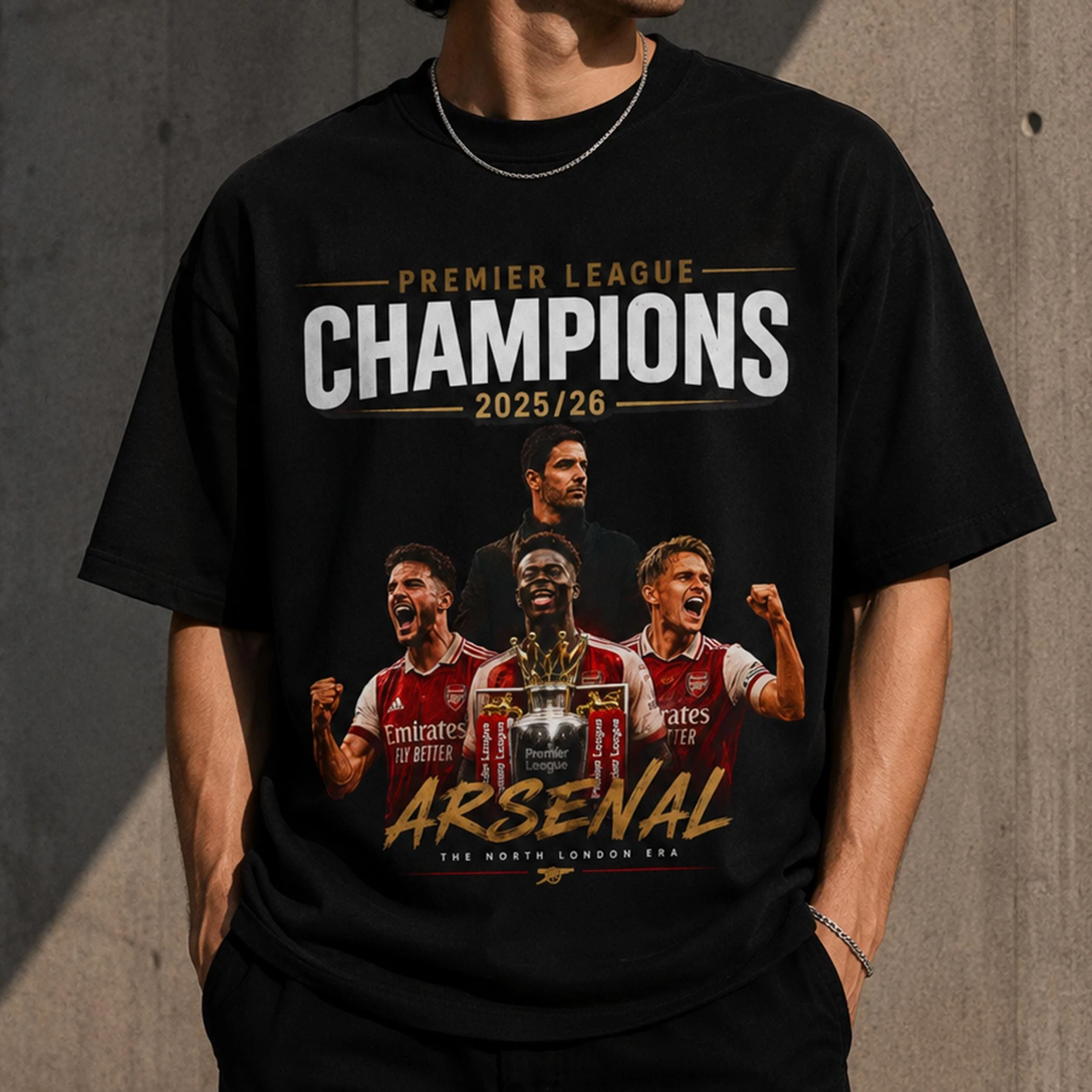 Camiseta Arsenal Champions Saka Tee Odegard Tee Camiseta para Fãs do Arsenal 2026 Verão Nova Masculina Feminina Street Y2K Oversized Unissex