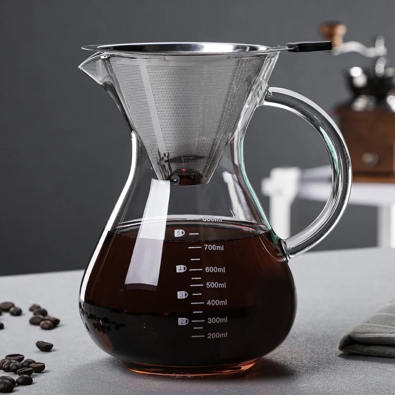 High Borosilicate Glass Coffee Sharing Pot, Pour Over Coffee Maker Set with Drip & Cold Brew Filter, Home Manual Coffee Brewer