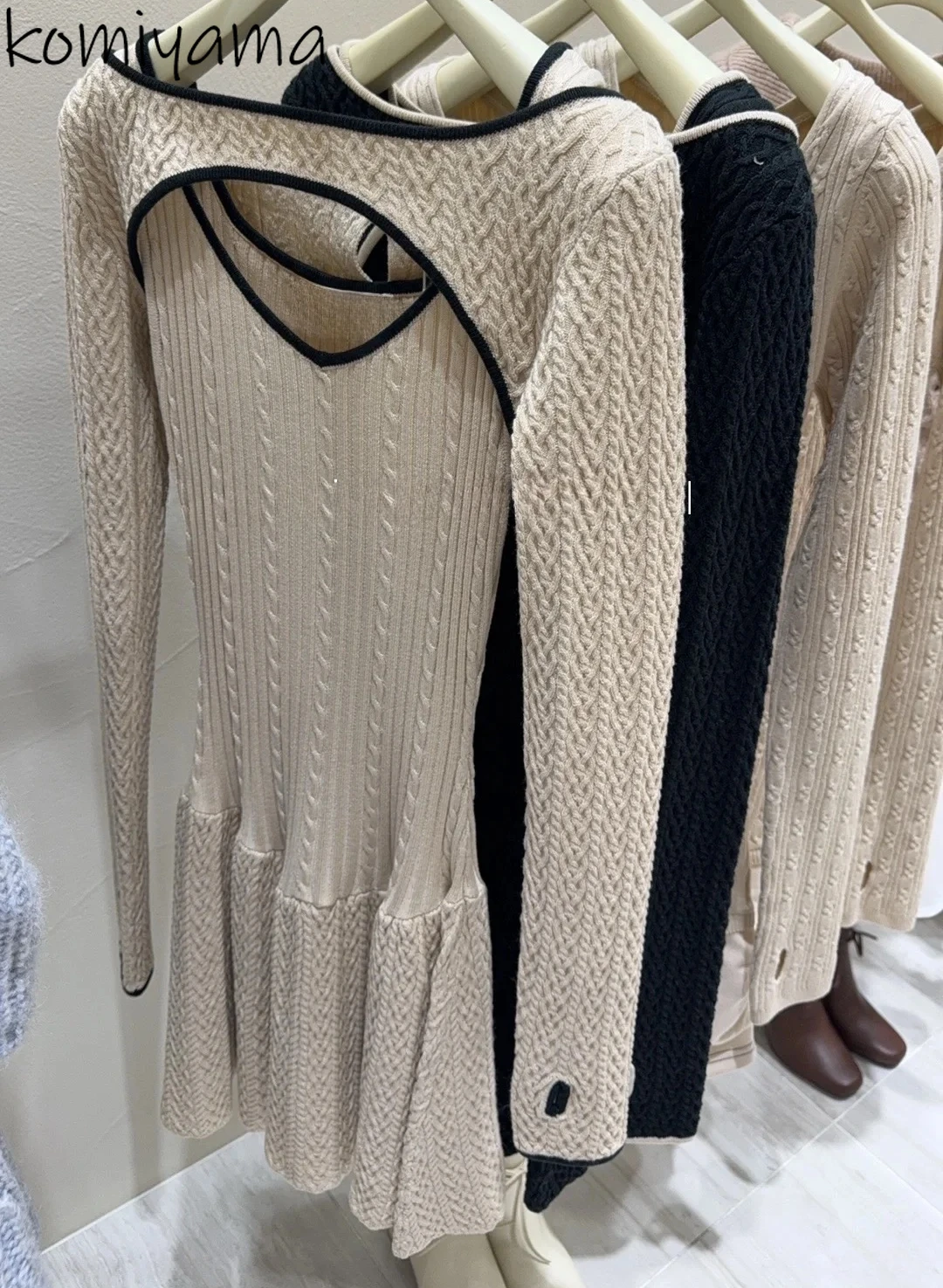 

Hollow Collar Long Sleeved Vestidos Japan Harajuku Style Dress Mini Twist Knitted Dresses Ropa Mujer 2025 Spring Vestido