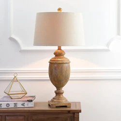 Creative American Rural Vintage Solid Wood Retro Old Desk Lamp Bedroom Study Living Room Hotel Home Stay Villa Cloth Desk Lamp