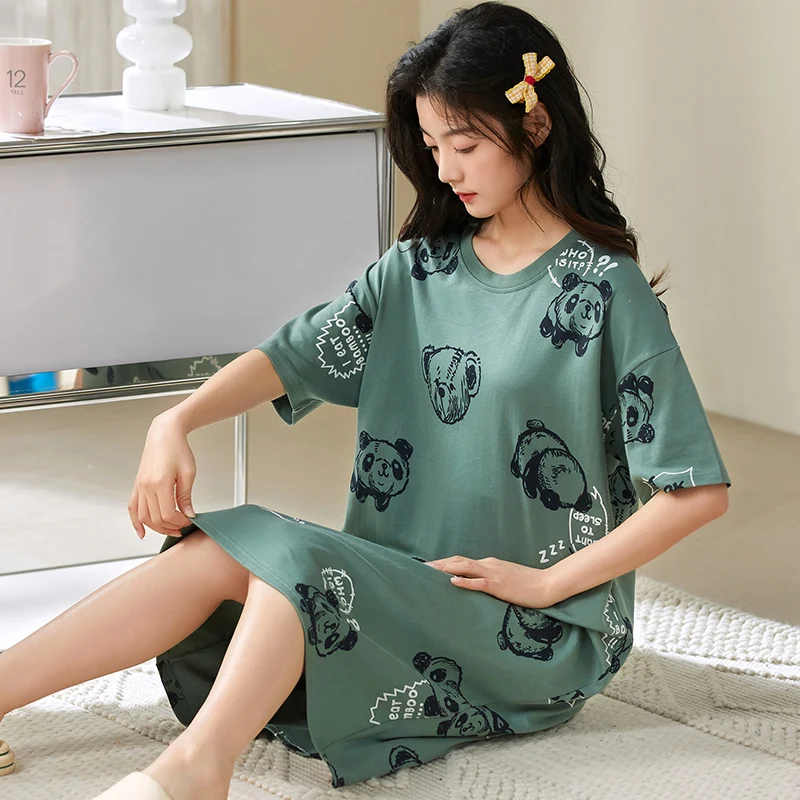 New Summer M-4XL Women Night Gown With Chest Pad 100% Cotton Women\'s Home dress for Young Girls