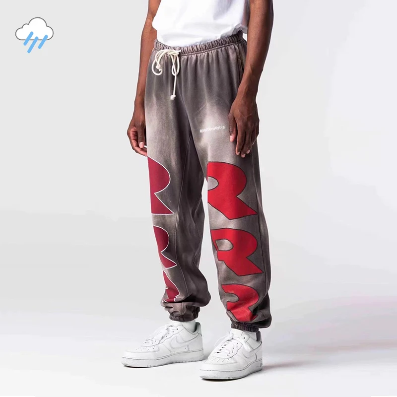 

Hip Hop Vintage Washed Brown RRR123 Sweatpants Men Women Jogger Drawstring Casual Pants Red Letters Logo Print Trousers With Tag