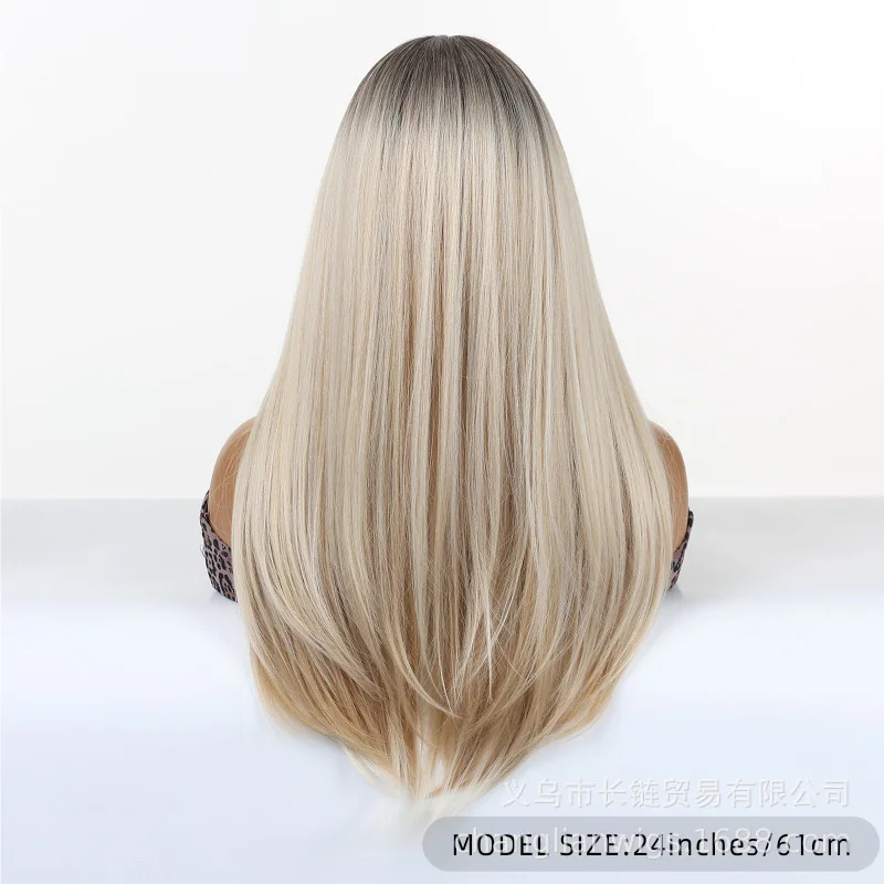 

Women's blonde wig with smooth ends, curly hair, dyed top, full head, heat-resistant, fashionable goddess look, natural everyday