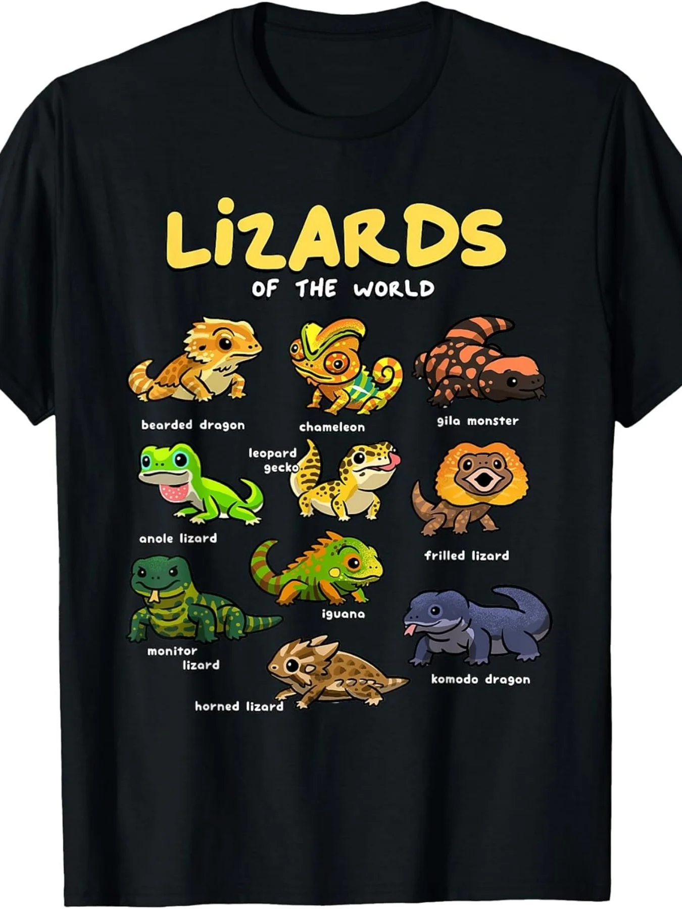 Lizard Shirt, Lizard World Animal Reptile Herpetology T-Shirt.jpg Men's and Women's Same 2025 Summer Short Sleeve Printed T-Shirt Pure Cotton 220g