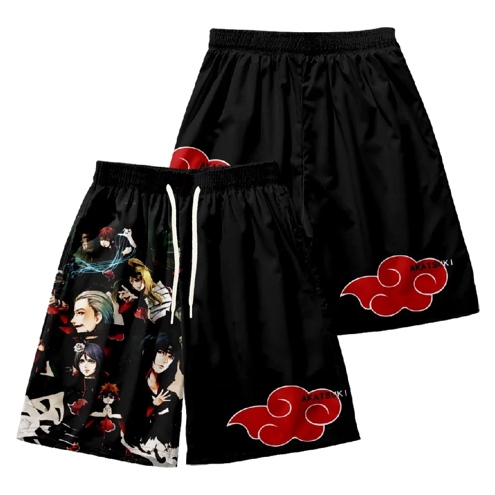 Red Cloud Akatsuki Beach Shorts Men Summer Causal Breathable Sportwear Loose Shorts Black White 3D Print Boys Hip Hop Short Pant
