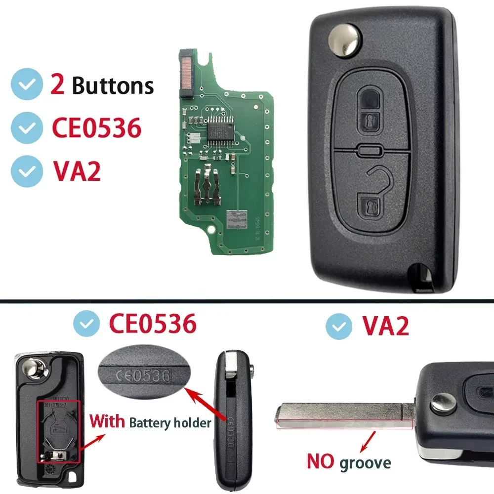 OHMSEN voor Peugeot Citroen 433MHz Flip Autosleutel Afstandsbediening 2/3 Knop CE0536 CE0523 ASK Berlingo C2 C3 Partner 207 307 308 407
