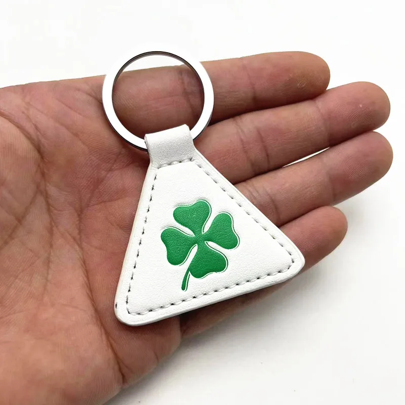 

Green White Four Leaf Clover Fashion PU Leather Lanyard Car Keychain Keyring Lucky Pendant Styling Accessories