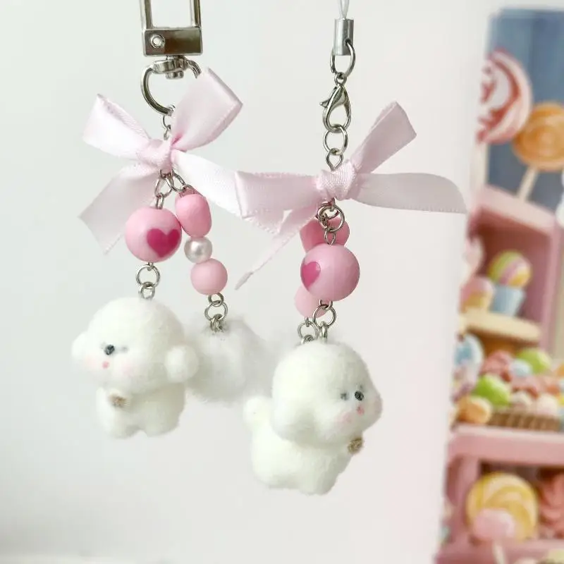Cartoon-Flock-Anhänger mit Katzen und Hunden, modischer Schlüsselanhänger für Frauen und Mädchen, süßer Taschenanhänger, Kawaii-Handykette, Geschenke – Detail 2