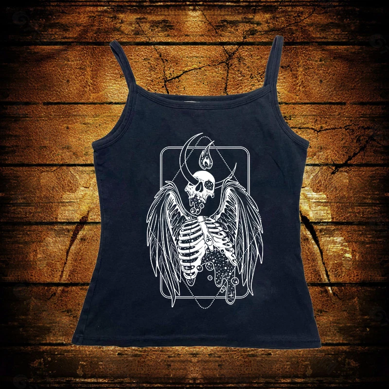 

Y2K Vintage Aesthetic Gothic T-shirt Harajuku Creative Skull Pattern Print Tank Top Women Fashion Casual Slim Versatile Sexy Tee
