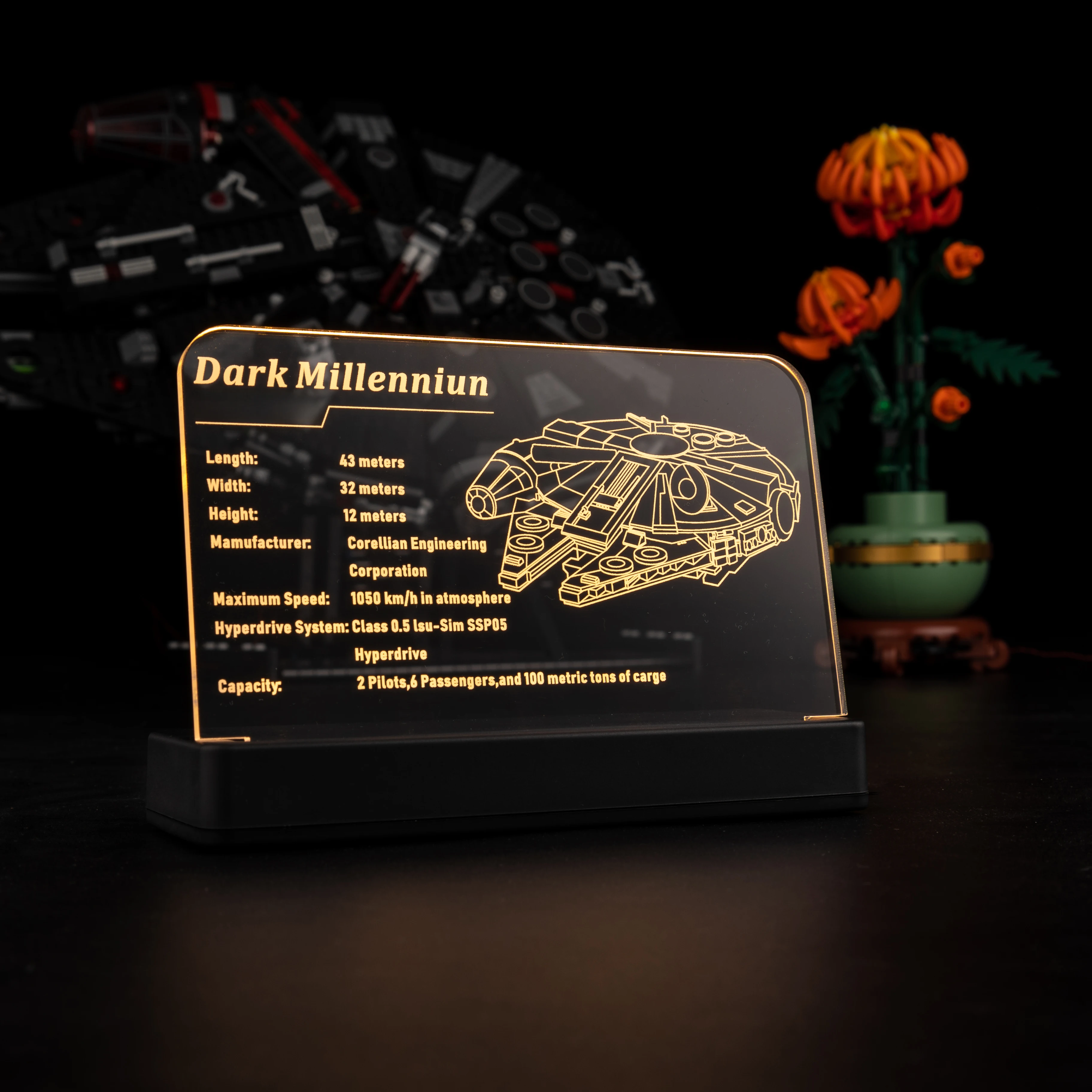 Kyglaring LED Light Acrylic Display Board Sign Plate Nameplate For The Dark Falcon 75389
