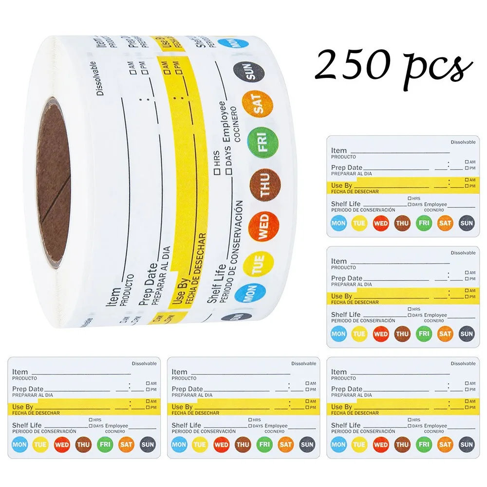 250/300PCS Food Shelf Life Label Multi-functional Waterproof Food Date Labels Self-adhesive Food Safety