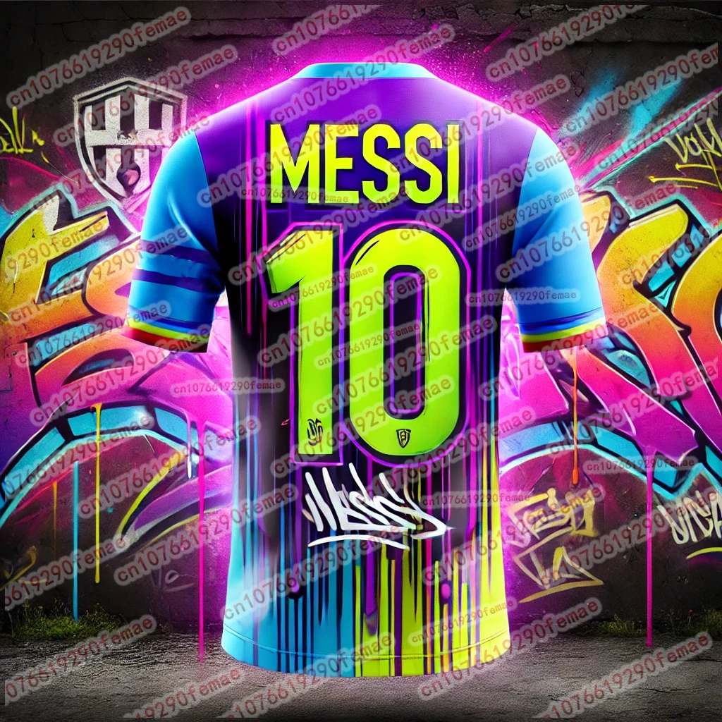 تي شيرت كلاسيكي من Messi Fashion مطبوع عليه مجموعة Graffiti التذكارية إصدار كرة القدم الرياضية جيرسي مريح يوميًا #6
