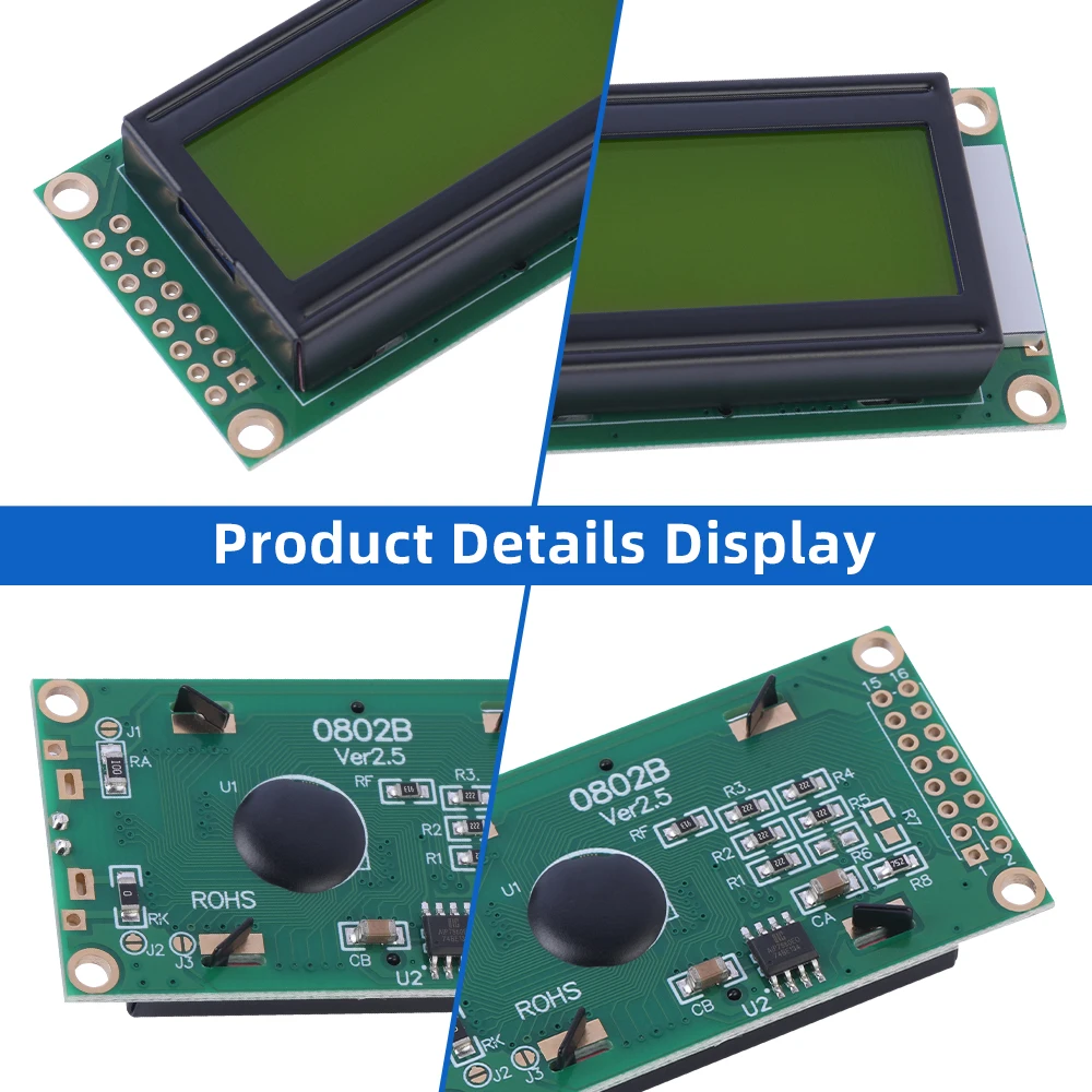 러시아 황록색 필름, 3.3V 문자 LCD 스크린, 정품 ST7066 칩 LCM 디스플레이 모듈, 0802B, 8*2, 16 핀, 58*31.87*13.5mm