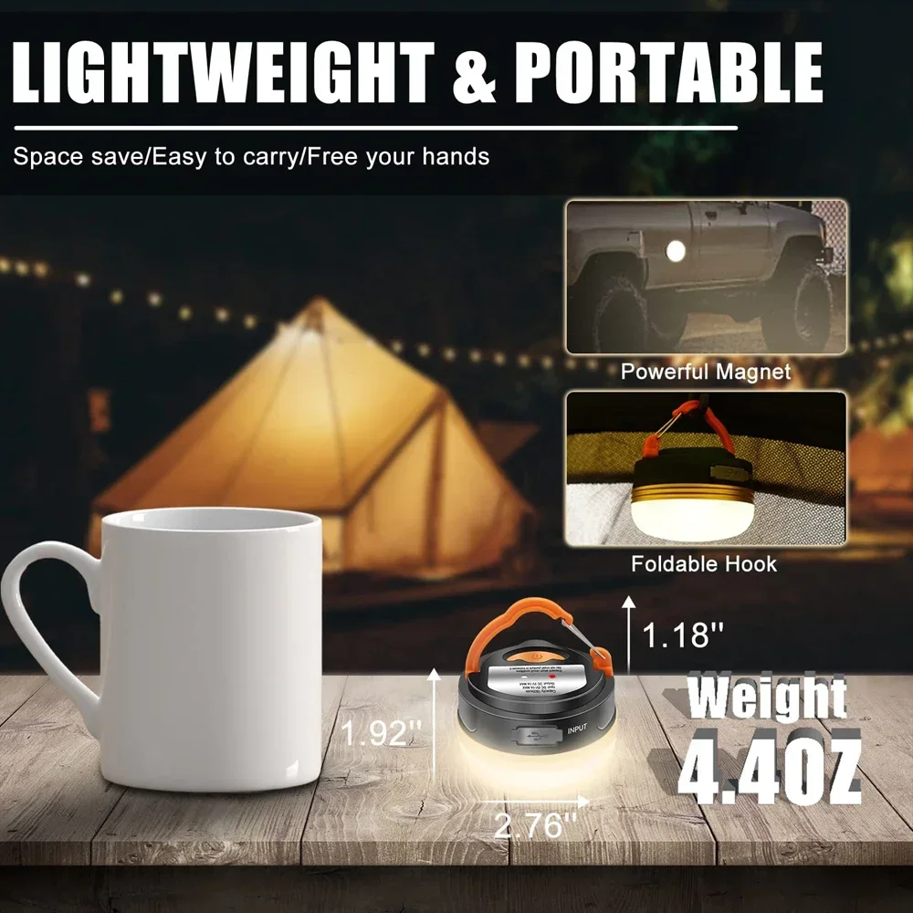 Luz LED portátil de 10W para tienda de campaña, lámpara colgante de noche para senderismo al aire libre, recargable por USB, 1800mAh