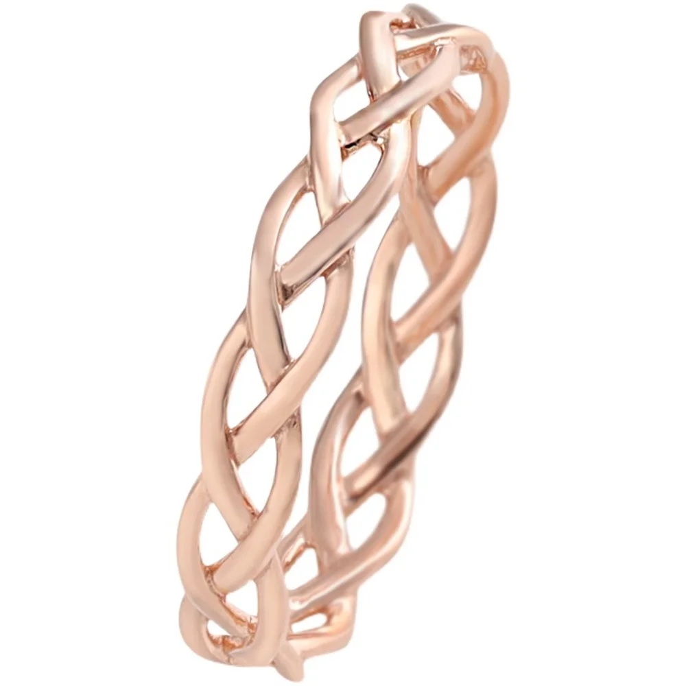 Real Pure 18K Rose Gold Band Women Lucky 3.3mm Hollow Braided Ring 1.18g/US Size 7