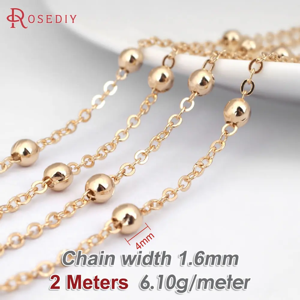 2 Meters Beads 4MM High Quality Champagne Gold Color Brass Station Ball beads Flat Oval Chains Necklace Chains DIY Accessories