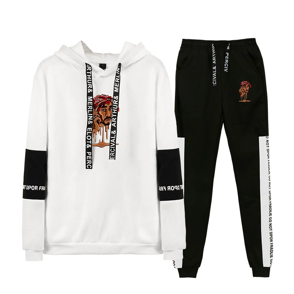 Rapper 2pac Men\'s Sportswear Sets Tupac Amaru Shakur Casual Tracksuit Two Piece Set Top and Pants Sweat Suit Male Sporting Suits